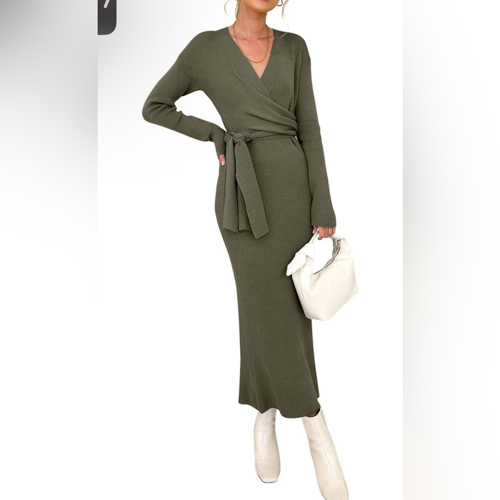 Green long sleeve wrap dress